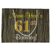 Faux Wood Look, Faux Gold 61ste verjaardag + naam Groot Cadeauzakje (Achterkant)