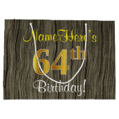 Faux Wood Look, Faux Gold 64ste verjaardag + naam Groot Cadeauzakje (Achterkant)