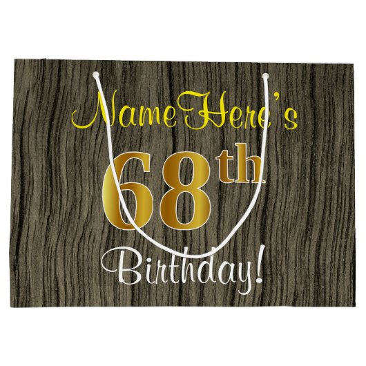 Faux Wood Look, Faux Gold 68ste verjaardag + naam Groot Cadeauzakje (Achterkant)
