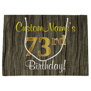 Faux Wood Look, Faux Gold 73e verjaardag + naam Groot Cadeauzakje
