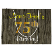 Faux Wood Look, Faux Gold 75e verjaardag + naam Groot Cadeauzakje (Achterkant)