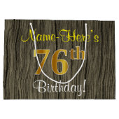 Faux Wood Look, Faux Gold 76e verjaardag + naam Groot Cadeauzakje (Achterkant)