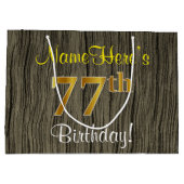Faux Wood Look, Faux Gold 77e verjaardag + naam Large Cadeautasje (Achterkant)