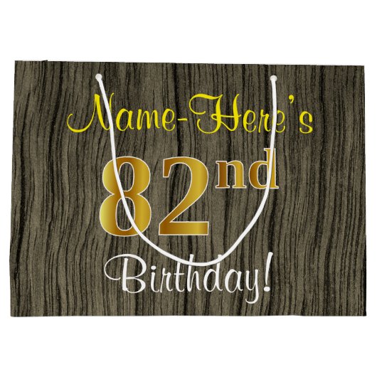 Faux Wood Look, Faux Gold 82e verjaardag + Naam Groot Cadeauzakje (Achterkant)