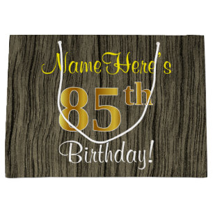 Faux Wood Look, Faux Gold 85e verjaardag + naam Large Cadeautasje