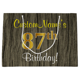 Faux Wood Look, Faux Gold 87e verjaardag + naam Large Cadeautasje