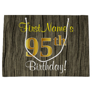 Faux Wood Look, Faux Gold 95e verjaardag + naam Groot Cadeauzakje