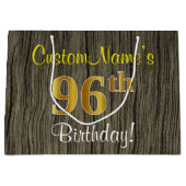 Faux Wood Look, Faux Gold 96e verjaardag + naam Groot Cadeauzakje (Voorkant)