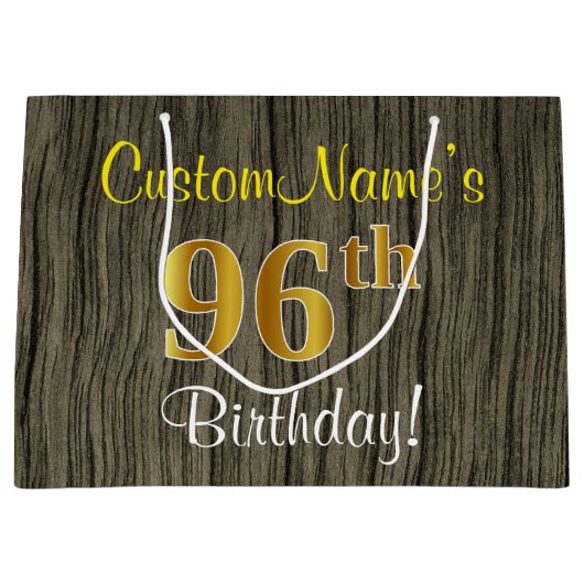 Faux Wood Look, Faux Gold 96e verjaardag + naam Groot Cadeauzakje (Voorkant)