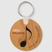 Faux Wood Music Symbol Sleutelhanger met naam (Achterkant)