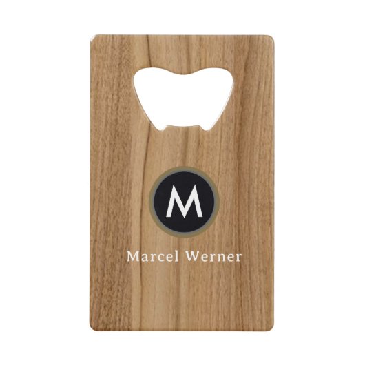 Faux-Wood (niet echt hout) Monogrammed Creditkaart Flessenopener (Voorkant)