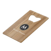 Faux-Wood (niet echt hout) Monogrammed Creditkaart Flessenopener (Achterkant Gekanteld)