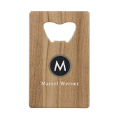 Faux-Wood (niet echt hout) Monogrammed Creditkaart Flessenopener (Achterkant)