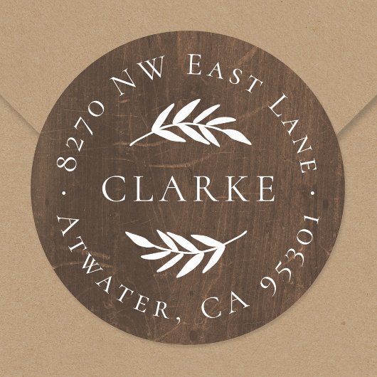 Faux Wood Olive Branch Rond retour adreslabel Ronde Sticker