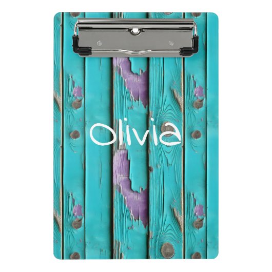 Faux Wood Paarse en Turquoise Blue Mini Klembord (Voorkant)