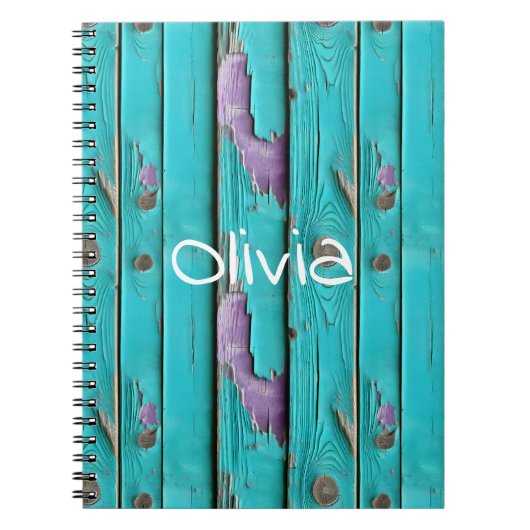 Faux Wood Paarse en Turquoise Blue Notitieboek (Voorkant)