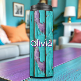 Faux Wood Paarse en Turquoise Blue Thermosbeker
