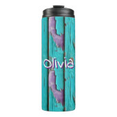 Faux Wood Paarse en Turquoise Blue Thermosbeker (Voorkant)