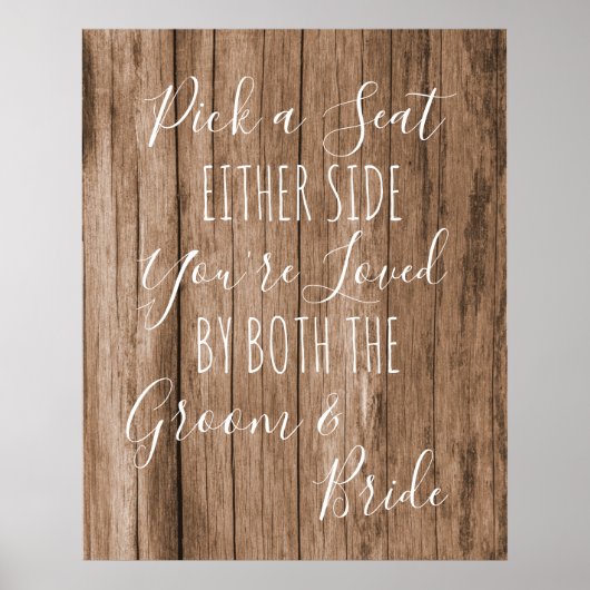Faux wood Pick a Seat Beide Side bruiloft Poster (Voorkant)