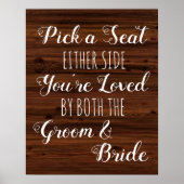 Faux wood Pick a Seat Beide Side bruiloft Poster (Voorkant)