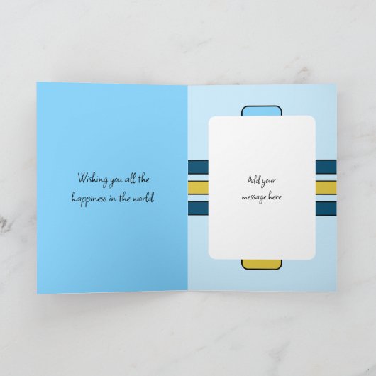 Faux wood rustic 21st blauwe foto verjaardag kaart (Binnen)