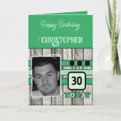 Faux wood rustic 30th green photojarig kaart (Voorkant)