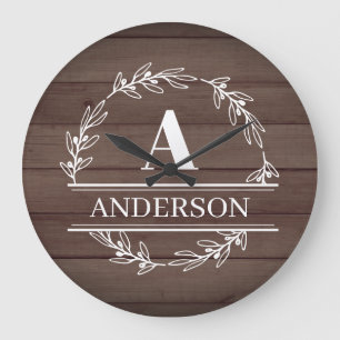 Faux Wood Rustic Wreater Family Name Monogram Grote Klok