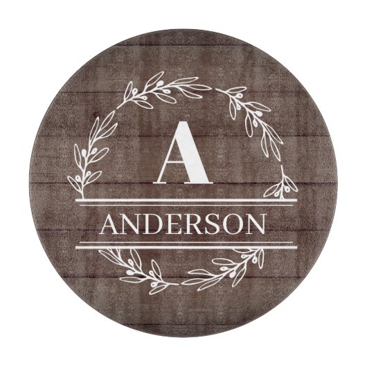 Faux Wood Rustic Wreater Family Name Monogram Snijplank (Voorkant)
