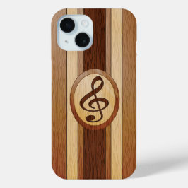 Faux Wood Treble Clef Inlay iPhone 15 Case