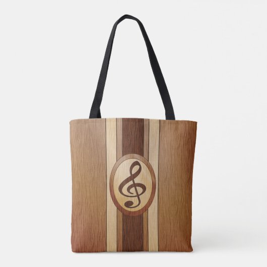 Faux Wood Treble Clef Inlay Tote Bag (Achterkant)