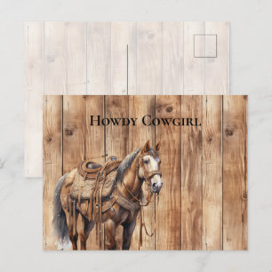 Faux Wood Western Cowboy Cowgirl Horse Howdy Briefkaart
