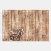 Faux Wood Western Cowboy Cowgirl Horse Verjaardag Inpakpapier Vel (Voorkant)