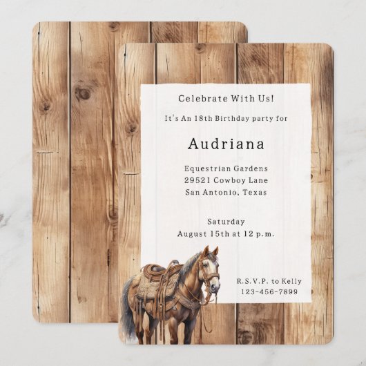 Faux Wood Western Cowboy Cowgirl Horse Verjaardag Kaart (Voorkant / Achterkant)