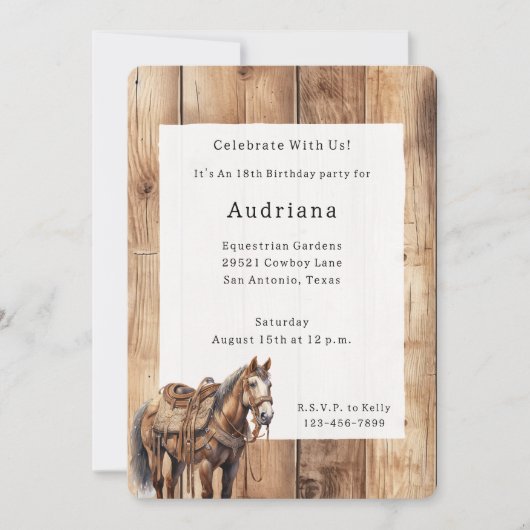 Faux Wood Western Cowboy Cowgirl Horse Verjaardag Kaart (Voorkant)