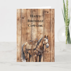 Faux Wood Western Cowboy Cowgirl Horse Verjaardag Kaart