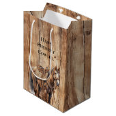 Faux Wood Western Cowboy Cowgirl Horse Verjaardag Medium Cadeauzakje (Voorkant Gekanteld)