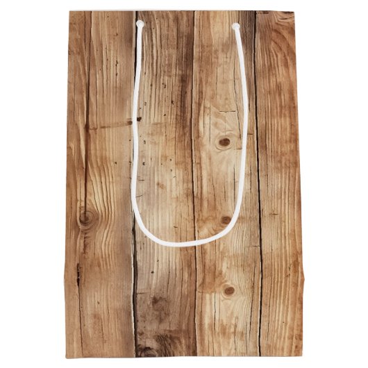 Faux Wood Western Cowboy Cowgirl Horse Verjaardag Medium Cadeauzakje (Achterkant)