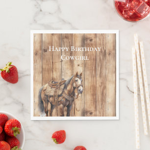 Faux Wood Western Cowboy Cowgirl Horse Verjaardag Servet
