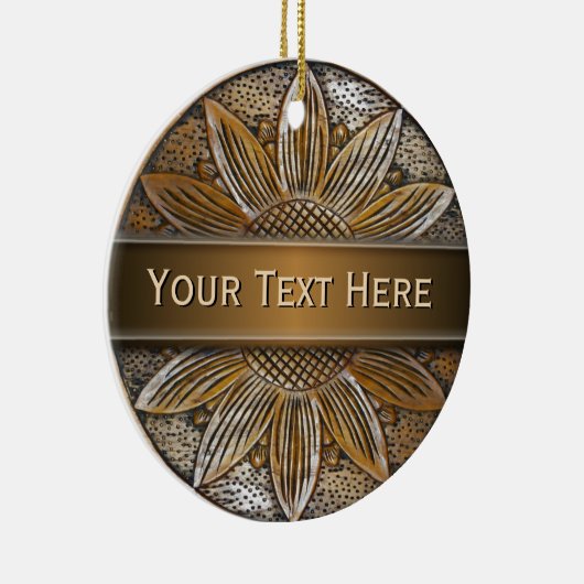 Faux Wood Zonnebloem Foto Keramische Ronde Ornamen Keramisch Ornament (Rechts)