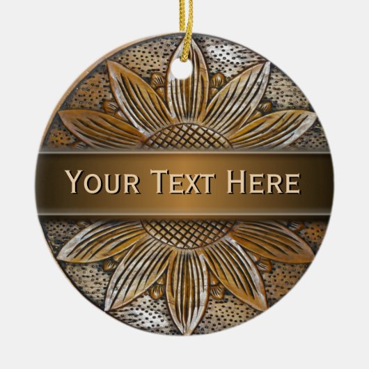 Faux Wood Zonnebloem Foto Keramische Ronde Ornamen Keramisch Ornament (Voorkant)