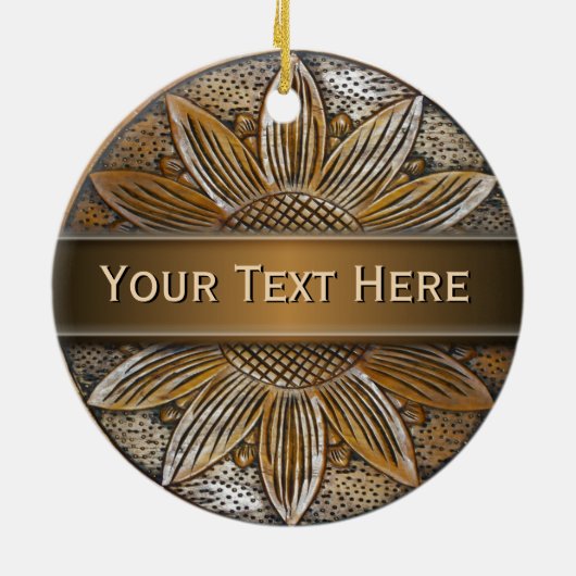 Faux Wood Zonnebloem Foto Keramische Ronde Ornamen Keramisch Ornament (Achterkant)