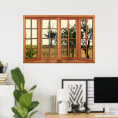Faux Wooden Bay Window Illusion - Golden Grass Poster (Thuiskantoor)