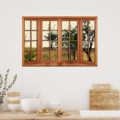 Faux Wooden Bay Window Illusion - Golden Grass Poster (Keuken)