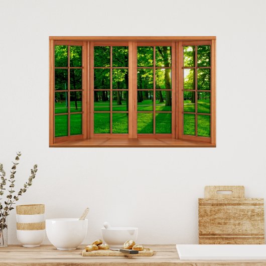 Faux Wooden Bay Window Illusion - Green Park Poster (Keuken)