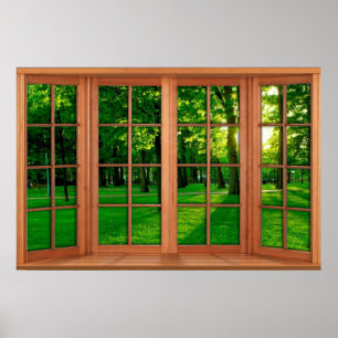 Faux Wooden Bay Window Illusion - Green Park Poster