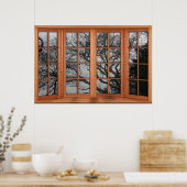 Faux Wooden Bay Window Illusion - Winter Uitzicht Poster (Keuken)