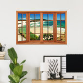 Faux Wooden Bow Window Illusion - Caribbean Poster (Thuiskantoor)