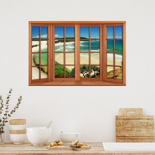 Faux Wooden Bow Window Illusion - Caribbean Poster (Keuken)