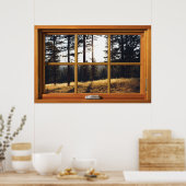 Faux Wooden Window Illusion - Autumn Pine Trees Poster (Keuken)