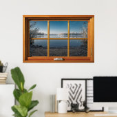 Faux Wooden Window Illusion - Frosty Winter Uitzic Poster (Thuiskantoor)